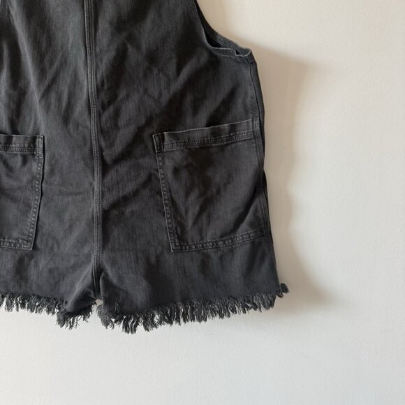 Aerie American Eagle Denim Dark Grey Romper Overalls Cutoff Shorts Large - Picture 6 of 15